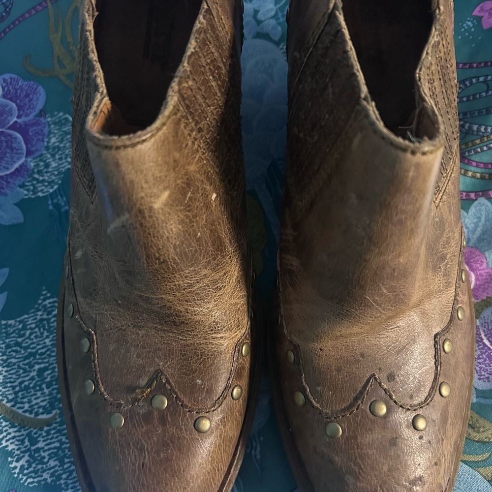 Born Brown Leather Boot with Embossed Oval Logo
